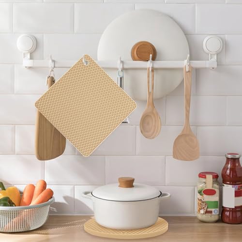 Image of 4 Pack Silicone Trivets for Hot Pots and Pans, Pot Holders Hot Pads, Non-Slip & Heat Resistant Silicone Mats for Kitchen Counter, Soft Durable Drying Mat, Jar Opener and Coasters (Beige)
