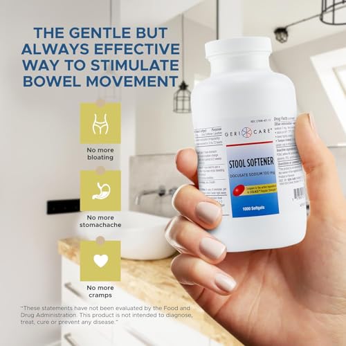 Image of GeriCare Docusate Sodium Stool Softener - 100mg Gentle Stimulant Laxative Softgels for Men & Women- Constipation Relief - Adults Daily Bowel Movement Laxative 1000 Count (Pack of 2)