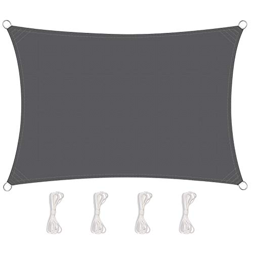 Sunnest Life Sonnensegel Sonnenschutz Garten Balkon inkl. Befestigungsseilen Wetterschutz wasserabweisend Schattenspender 420D PES Polyester UV Schutz für Garten Outdoor,4 * 5m,Grau Cover