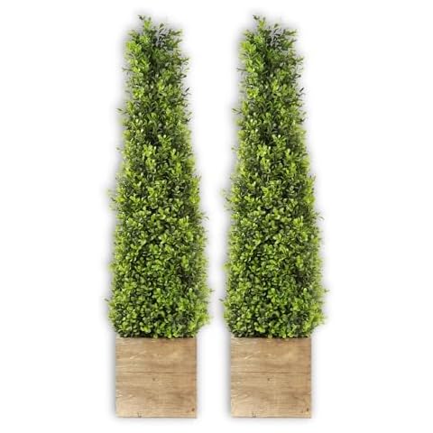 SN Decor Season's Need 2.8ft Artificial Boxwood Topiary Tree 34inch Tall with Wooden Pots for Outdoor & Indoor Porch Décor 2-Set Cover