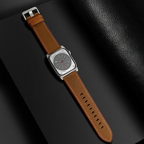 UUPWPOKT Compatible with Apple Watch Ultra 2 / Ultra Band 49mm 46mm 45mm 44mm 42mm 41mm 40mm 38mm Men Women, Top Grain Genuine Leather Band Strap for iWatch Ultra Series 10 9 8 7 6 5 4 3 2 1 SE