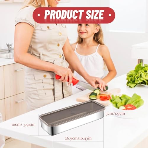 Image of GAURINADAN 304 Stainless Steel Bacon Storage Container with Airtight Lid | Slim Stackable Deli Meat Keeper for Fridge & Freezer | Leak-Proof, BPA-Free & Oven Safe Food Storage Box (Pack of 2)