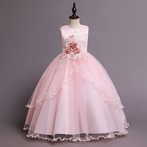 Flower Girl Dresses Embroidered 3D Floral Beads Applique Maxi Princess Wedding Party Bridesmaid Pageant Communion Formal Gown3