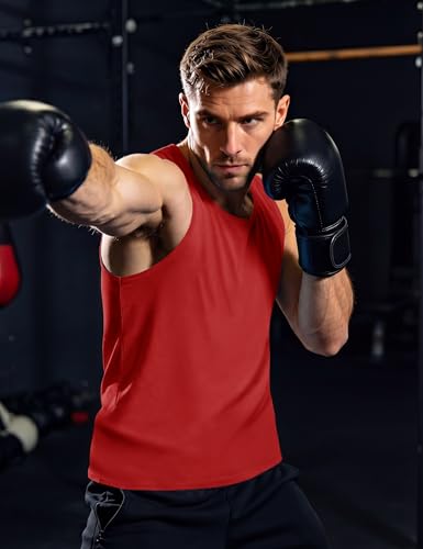 TACVASEN Achselshirts Herren UPF 50+ Tanktops Baumwolle Sport Fitness Muskelshirt UV Schutz Gym Tops Sommer Rot 3XL 2