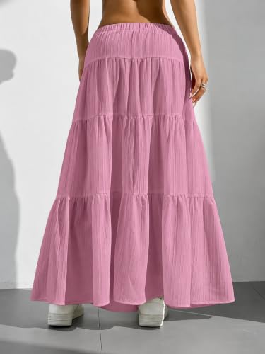 Image of Jawdrobe Women's Georgette Ruffle Hem Long Flared Skirt Lightweight Soft Fabric| High-Waisted Ruffled Maxi Plain and Pleated Skirt