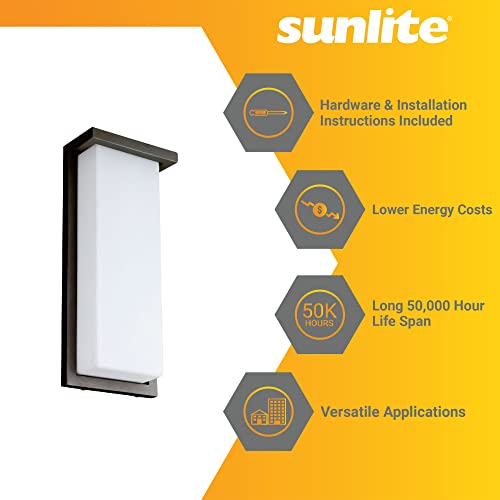 Image of Sunlite 81481 14 inch Modern LED Wall Sconce Light, Outdoor Fixture, Adjustable 3 CCT 3000K-5000K, 20 Watts, 1100 Lumens, Opal Shade, Oil Rubbed Bronze, Indoor for Bathroom, Garage, Hallways & Entryways