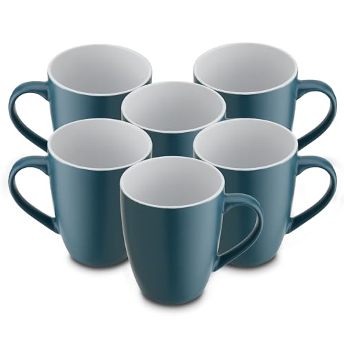 for friends 6 Stück Kaffeebecher 300ml aus hochwertigem Steinzeug, Kaffeetasse in petrol, Kaffeebecher mit Henkel, Spülmaschinen- & Mikrowellengeeignet