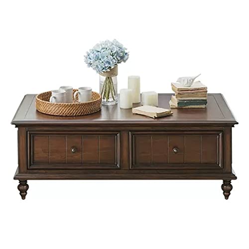 LaMaMe Mesas auxiliares Mesa de Centro clásica de Madera con cajón, Mesa de Centro rústica Rectangular de 49,6″ en Nogal Negro, Mesa de Centro Retro