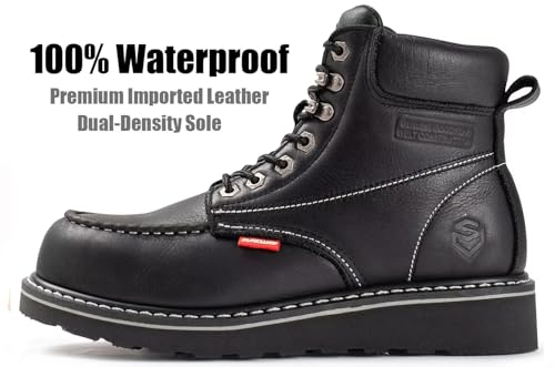 Image of SUREWAY 6 inch Mens Heavy Duty Soft /Composite /Steel Toe Work Boots for Men,Comfortable & Durable,GoodyearWelt,Full Grain Leather,Oil /Slip Resistant,Wedge Moc Toe Industrial Construction Boots /Shoes