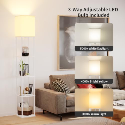 Image of SUNMORY 5 Tier Floor Lamp with Shelves, Standing Lamps for Living Room | 3 CCT LED Bulb Include, 70 inch Tall Corner Shelf Lamp, Display Bookshelf, Modern Style for Bedroom, Office, Home Decor