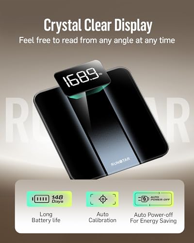 RunStar Personenwaage Digital mit hoher Präzision, Waage Personen gut lesbarem LED-Display, körperwaage mit 6 mm gehärtetem Glas, 400 lb 4