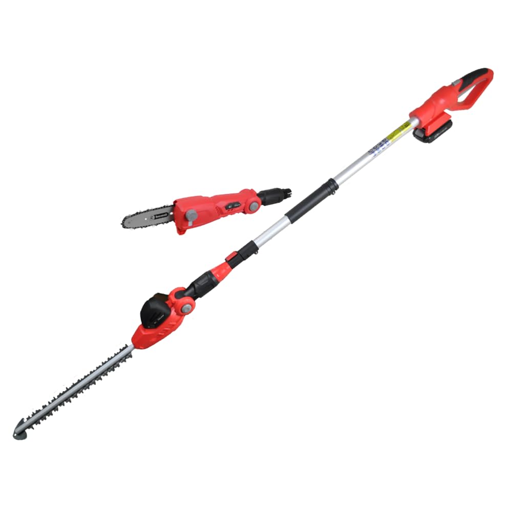 2in1 Cordless Pole Hedge Trimmer & Chainsaw RocwooD 410mm/200mm Blades Battery 16mm Cut Thickness Battery Included 60cm Extension 6.2kg Garden Tree Bush Cutter