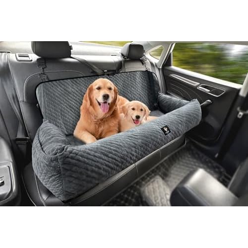 Dog Car Seat for Large Dog Under 100LBS,Dog Car Bed Pet Booster Back Seat Removable Washable Pet Travel Safety Car Seat with Safety Tethers/Storage Pocket,Only for Car Back Seat-Gray