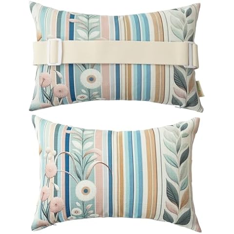 vmgreen Waterproof Outdoor Pillows - 2 Pack - Adjustable Elastic Strap for Chaise Lounge, Recliner, and Office Chairs - Lumbar Support with Decorative Design 11”*16” Cover