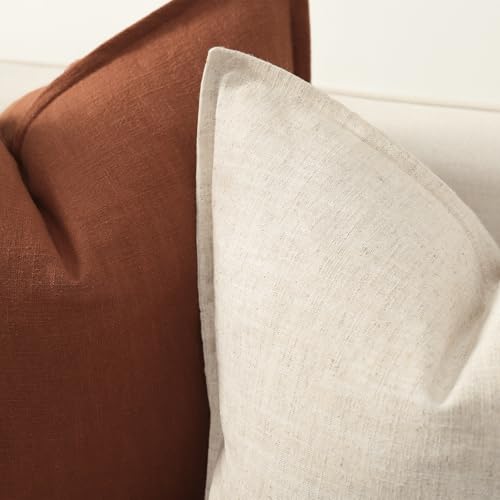 YCOLL Kissenbezug 40x40 2er Set Gemütliche Weiche Natur-Leinen Kissenhüllen Einfarbige Sofakissen Moderne Kissenbezüge mit Kante Dekokissen für Couch, Bett Wohnzimmer Beige