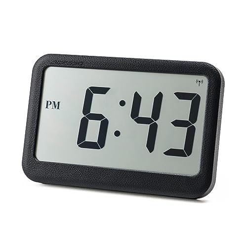 ADESSO(アデッソ) 革風電波クロック FLC-05BK 電波時計 大きい デジタル時計 置時計 壁掛け 革風 置き掛け兼用 時刻 プレゼント おしゃれ (ブラック)