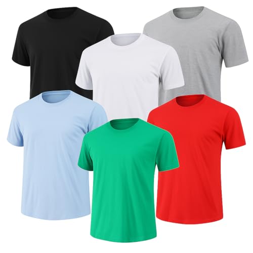 6-Pack Bulk Men’s T-Shirts – Soft Pre-Shrunk Premium Cotton, Short Sleeves, Reinforced Collar, Crew Neck, Casual Fit