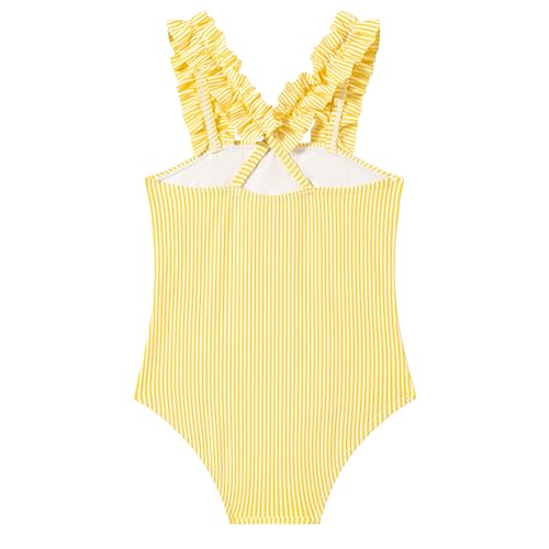 Image of LIZENS Girls One Piece Swimwear Pink Stripe Ruffled Shoulder Straps Girls Swimsuit Size 2-12