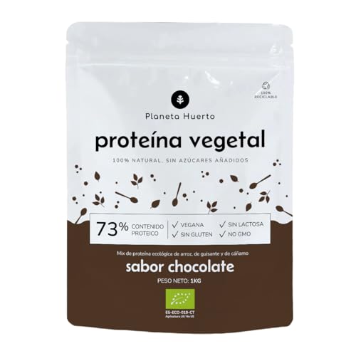 PLANETA HUERTO | Proteína Vegetal Ecológica 73% Chocolate, 1 kg, Mezcla vegana de proteína de arroz, guisante y cáñamo - Proteína sin gluten, sin azúcares añadidos