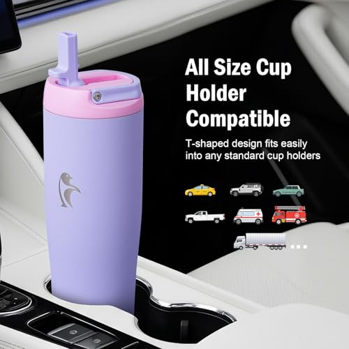 Image of Coolflask 40 oz Insulated Water Bottle Fits Cup Holder with Straw & Handle