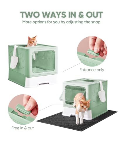 Image of Medario Cat Litter Box with X-Large Litter Mat and Scoop, Large Covered Litter Box with Lid, Enclosed Kitty Box,Front Top Entry Exit, Odor Control Easy to Clean (Upgrade Green)
