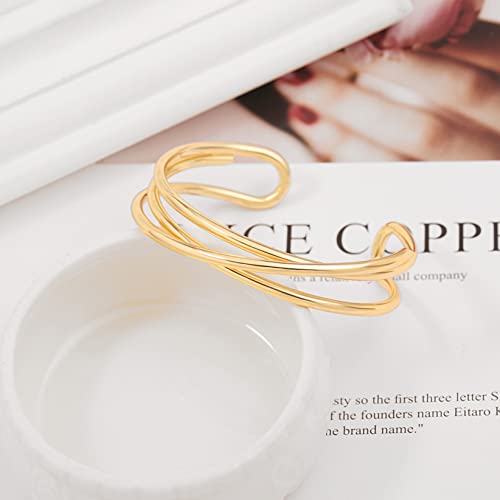 Pernnla Pearl 18K Gold Cuff Bangle Bracelets For Women Statement Wide Wire Chunky Bracelets Adjustable Trendy Simple Gold Bracelet For Girl #TOP6