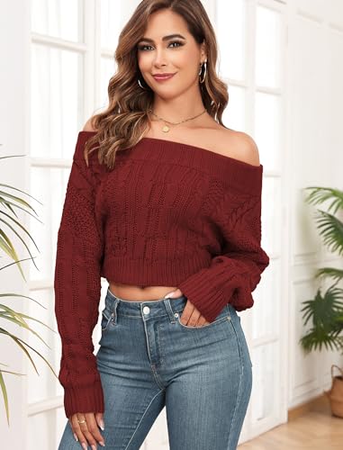 Image of ZAFUL Women V Neck Button Knit Crop Sweaters Batwing Sleeve V Back Ribbed Hem Pullover Sweater
