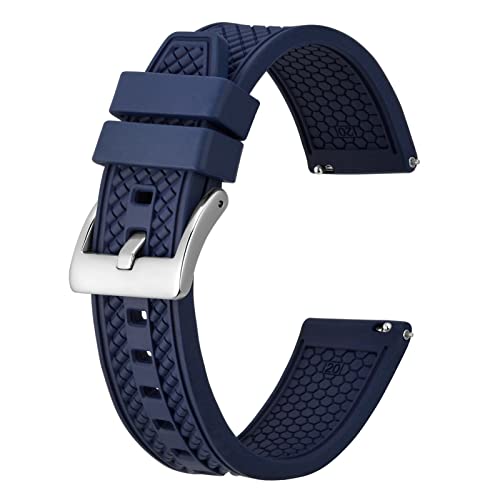 BISONSTRAP 20mm Correas de Reloj de Silicona para Hombre, Correa de Caucho de Fluoruro de Alto Rendimiento con Liberación Rápida (Azul Oscuro, Hebilla Plateada) Cover