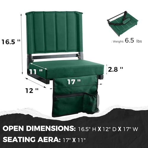 Image of SPORT BEATS Stadium Seats with Back Support Bleacher Chairs with Back and Cushion Thick Padded Bleacher Seats Includes Shoulder Strap Huntergreen 2pcs Regular - 17 inch W x 12 inch D x 16.5 inch H