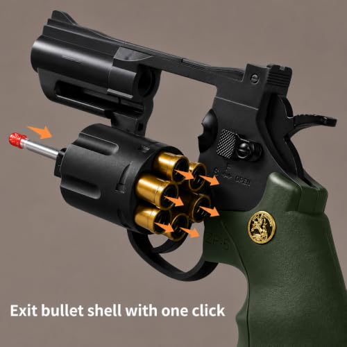 Image of Revolver Toy Gun | Real Looking Plastic Airsoft Gun Pistol Fully Automatic | 12 Bullet Shell' and 50 Bullets Included. LY (Green)