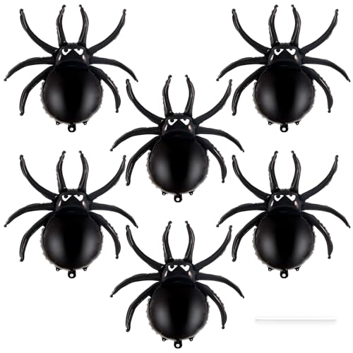 6 Pcs Black Spider Balloons, Halloween Party Decorations, 33 Inch Spider Foil Mylar Balloons for...