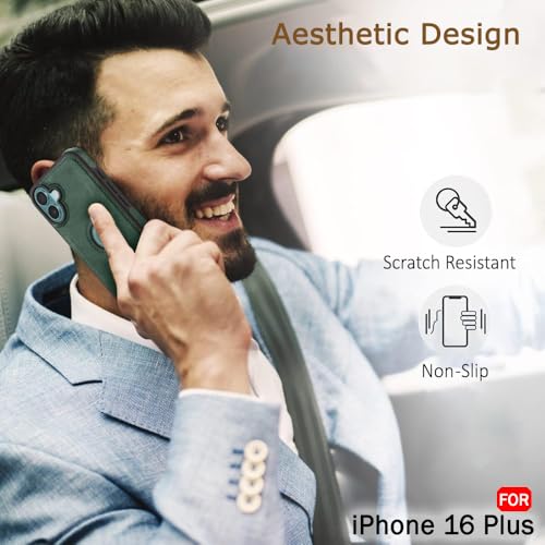 Image of TheGiftKart Genuine Leather Finish Back Cover Case for iPhone 16 Plus | Shockproof Design | Raised Edges for Camera & Screen Protection | Stunning Minimalist Design Cover for iPhone 16 Plus (Green)