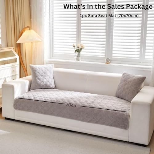 Image of HOMETHREADS Innovative Premium Velvet Sofa Cover Mat with PVC Backing for Non-Slip Comfort | (Light Grey Clubs, 1 Seater | 70x70cm)