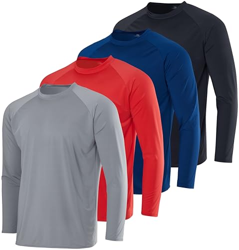 Real Essentials 4-Pack: Boys Long & Short Sleeve Rash Guard Swim Shirts UPF 50+ Sun Protection Surf Swimwear Tops