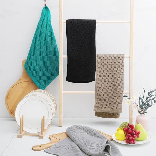Image of Homaxy 100% Cotton Waffle Weave Kitchen Dish Towels, Ultra Soft Absorbent Quick Drying Cleaning Towel, 13 x 28 Inches, 4-Pack, Tan