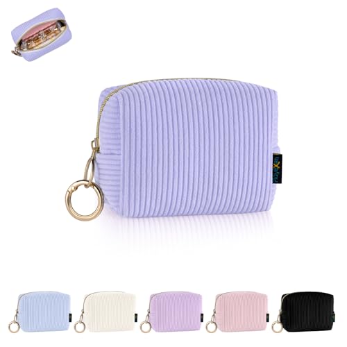 Mini Pochette Donna Trucchi Piccola Trousse da Borsetta Ragazza Beauty Case da Viaggio per Rossetti Organizer Borse da Cosmetic Portatile Portamonete in Velluto a Coste per Amica Compleanno(Viola-A)