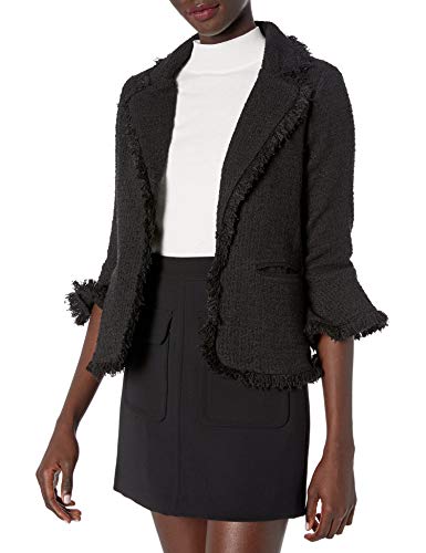 cupcakes and cashmere Women's polette Tweed Blazer with Ruffle Cuffs and Fringe Details, Black, Medium