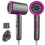 2500W Asciugacapelli Ionico, design silenzioso, dotato di un diffusore e di un concentratore, 3 velocità ioniche regolabili a flusso costante, ideale per viaggi, uso in salone e a casa