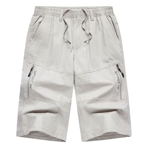 Men's Casual Shorts Classic Fit Elastic Waist Lightweight Summer Outdoor Cargo Short with Pockets (Light Gray, XXXXXL)
