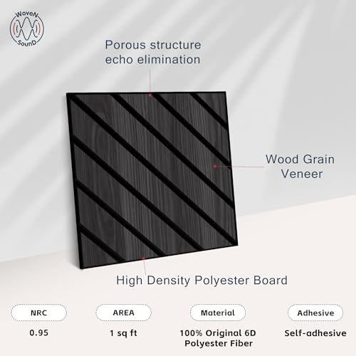 Image of WoveN SounD Acoustic Wall Panels, Black Oak, 16 Pack, 12x12 in | Self-Adhesive, NRC 0.95, Carved Pattern, Sound Proof, Echo Reduction, Sound Dampening, Home Studio, Office, Gaming Room