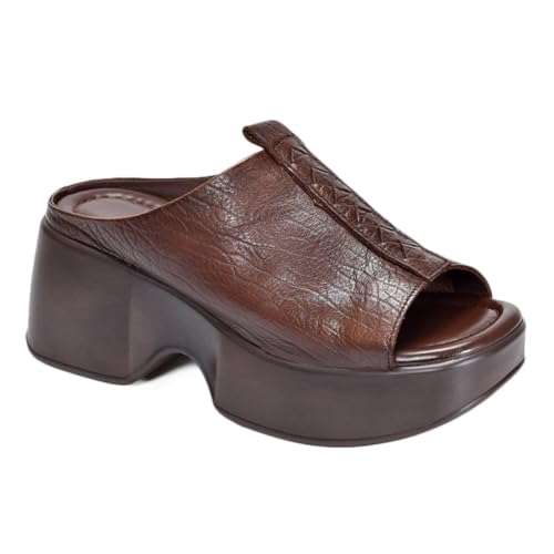 Sandales bout ouvert retro en cuir veritable avec talon compense