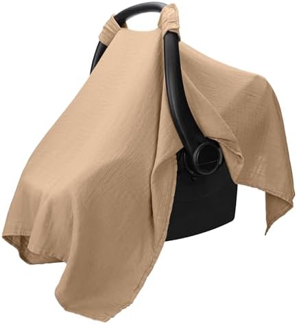 Muslin Cotton Baby Car Seat Cover, Universal Fit Carseat Canopy Covers for Babies, Girls and Boys by Comfy Cubs (Cedar)