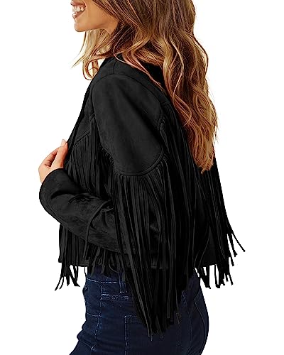 PRETTYGARDEN Women's Fringe Faux Suede Leather Jackets Fall Fashion 2025 Tassel Motorcycle Cropped Coats4