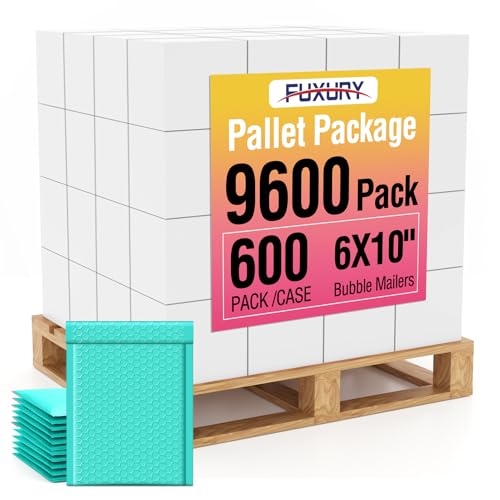 Image of Fuxury Bubble Mailers 6x10 inch Teal Padded Envelopes 9600 Pack Bulk Strong Adhesion Full Pallet of Padded Mailers Thick Bubble Envelopes for Small Business Mailing Small Items,Jewelry,Makeup