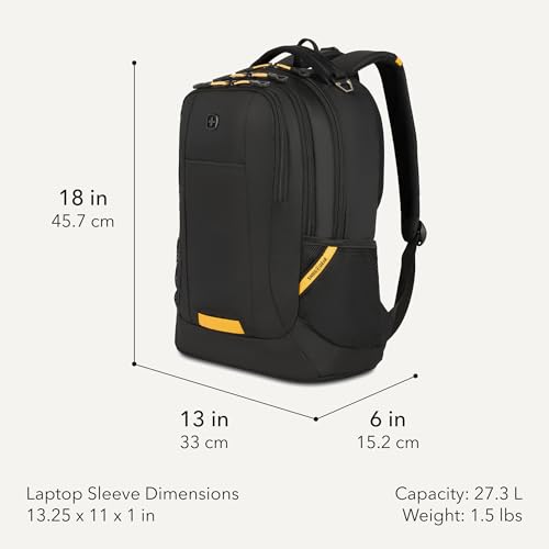 Image of SWISSGEAR Cecil Laptop Backpack, Fits Most 16-Inch Laptops, Three-Compartment Design, Airflow Back Panel, Black, 27.3L, 18-Inch