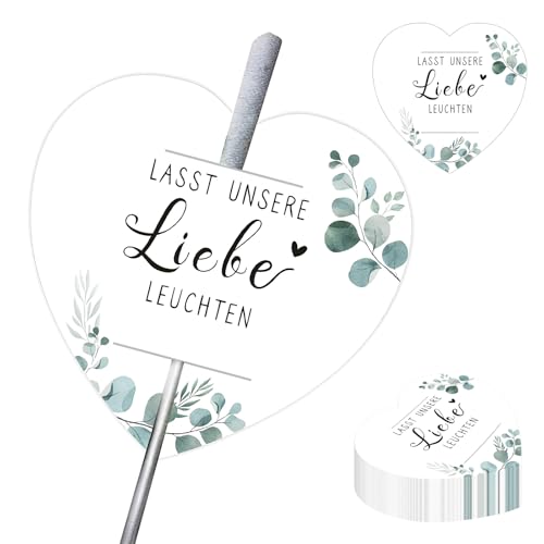 100 Stück Wunderkerzen Etiketten Hochzeit Wunderkerzen Karten Halter Wunderkerzen Hochzeit Etiketten Doppelt Gelochte Wunderkerzen Etikette Kärtchen-Lasst Unsere Liebe Leuchten für Hochzeit Wunderker