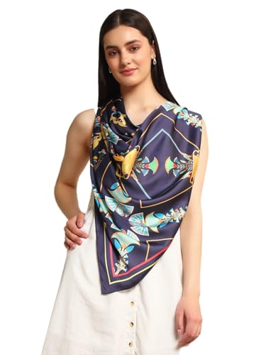 Image of Ravaiyaa - Attitude is everything Women Silk Digital Print Large Square Scarf Breathable Lightweight Neckerchief Printed Headscarf 40 inch x 40 inch Inch