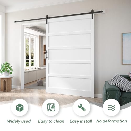 Image of 60inx80in Barn Door White with 10FT Sliding Door Hardware Kit Included & Handle,MDF,Solid PVC Surface,DIY Assembly,5-Panel