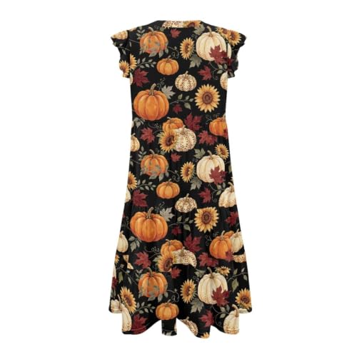 Image of Women's Casual Ruffle Sleeve Dress V Neck Pullover Dress Flowy A-Line Pleated Lightweight Dress with Pockets