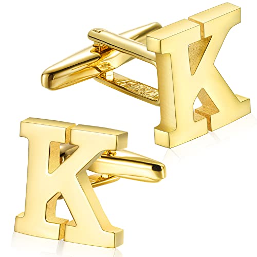 HAWSON Initials Cufflinks for Men Silver Plated Tone Mens Shirt Accessorry-Letter K Cover